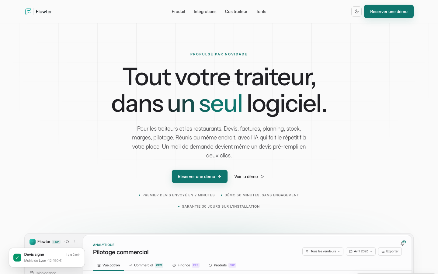 Aperçu de flowter.fr, la plateforme métier pour traiteurs et restaurants